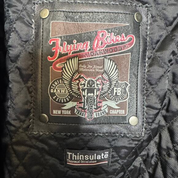 Flying Biker Oakwood Leather Motorcycle Jacket Women L Black Red Thinsulate - Picture 12 of 16